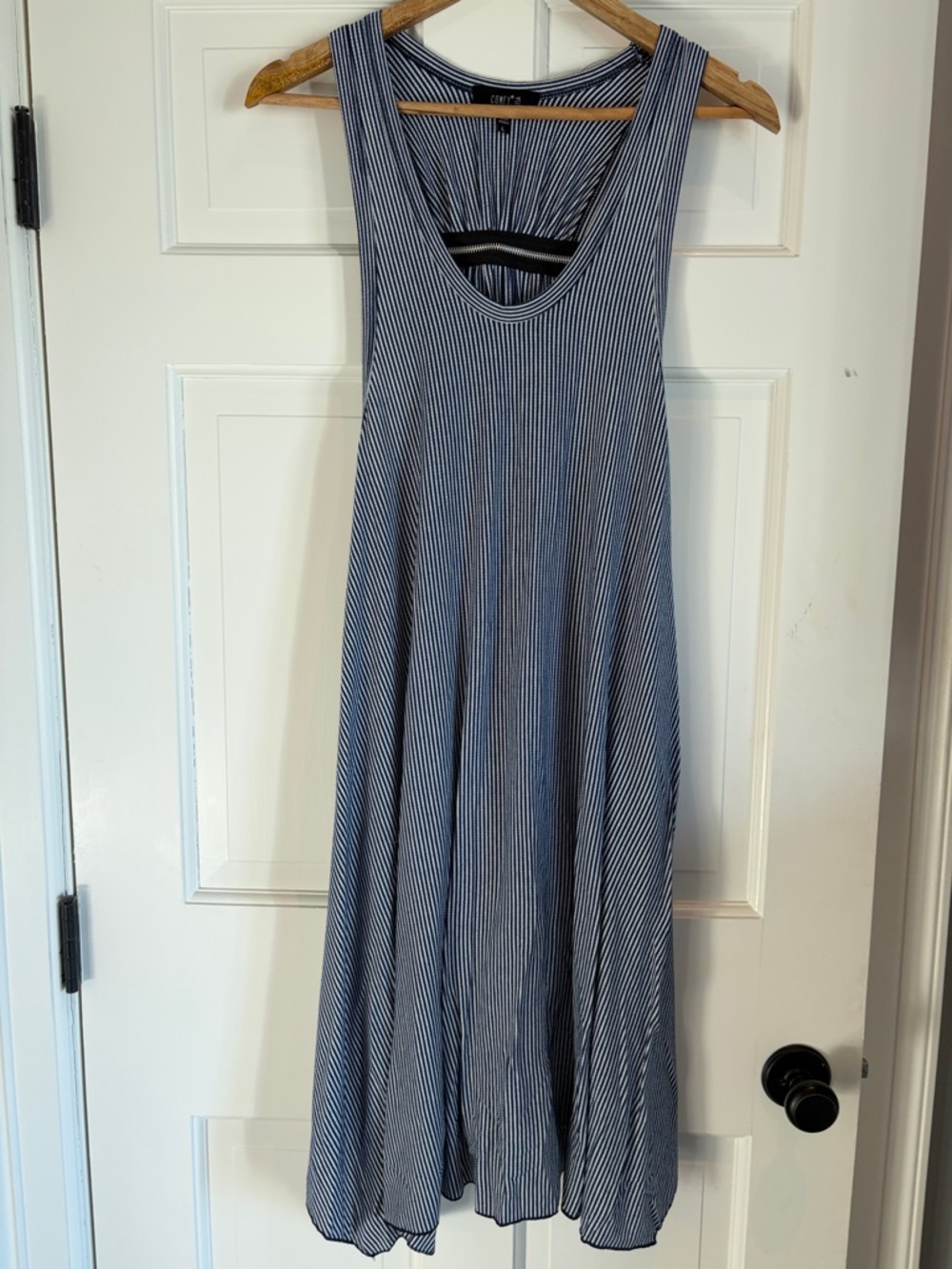 Anthropologie Navy and White Sleeveless Maxi Dress